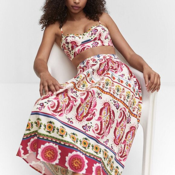 NWT Caroline Constas Linen 2 Piece Tropical Bralette Top and Skirt Set, Large - Picture 6 of 6